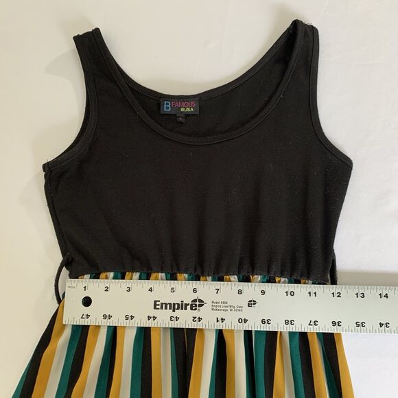 B Famous Maxi Dress Women S Black Green Yellow Stripe Stretch Flowy Vacation - Picture 8 of 9